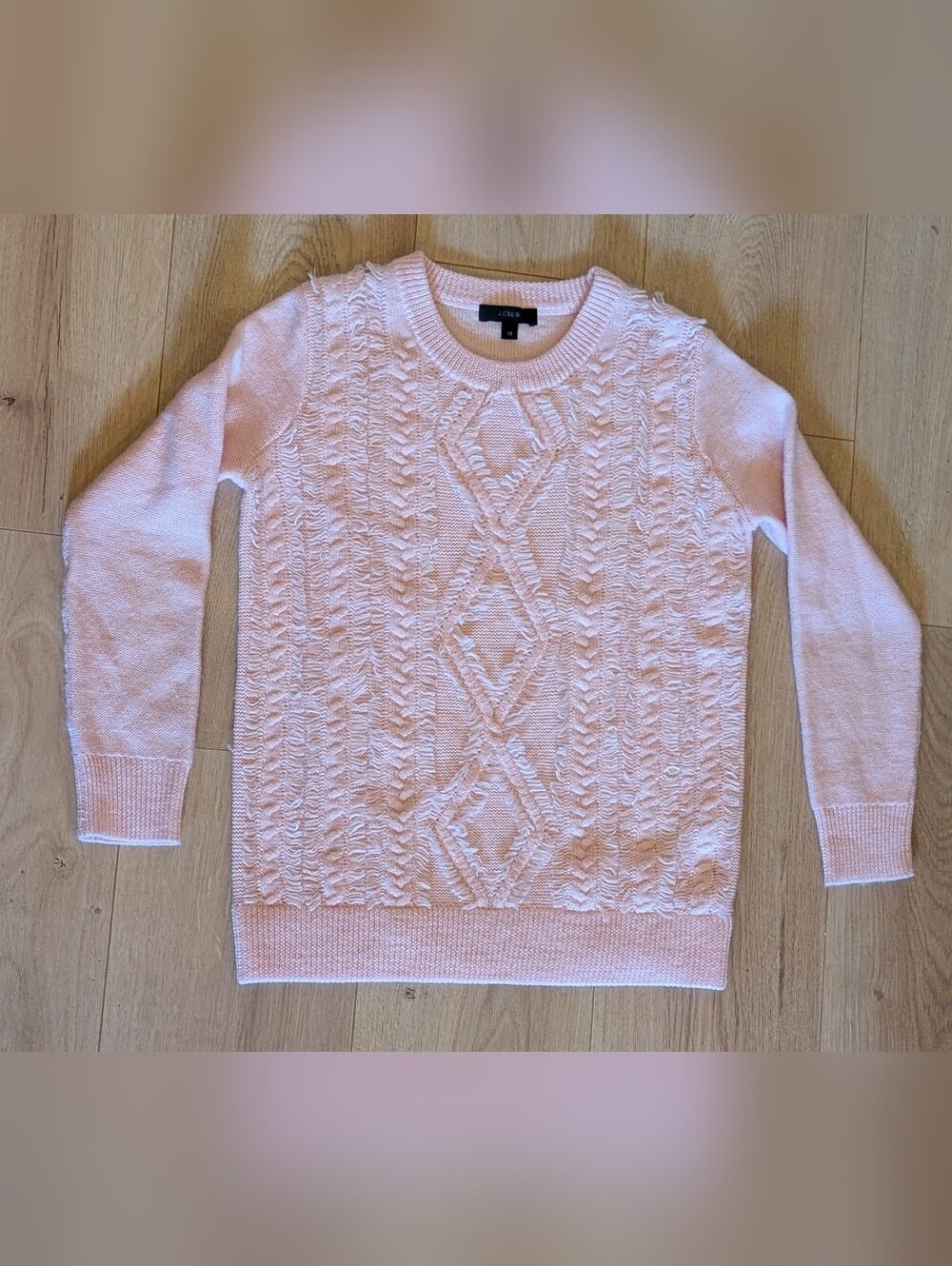 100% Merino Wool Pink Cable-Knit Crewneck Sweater
